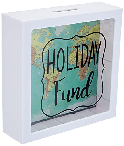 OOTB Hucha Blanca de Plástico, Holiday Fund, Diseño Mapa del Mundo, 15 cm