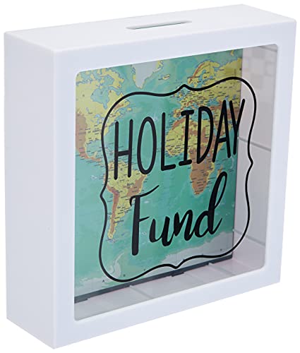 OOTB Hucha Blanca de Plástico, Holiday Fund, Diseño Mapa del Mundo, 15 cm