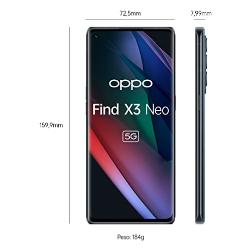 OPPO Find X3 Neo 5G - Smartphone 256GB, 12GB RAM, Dual SIM, Carga rápida 65W - Negro