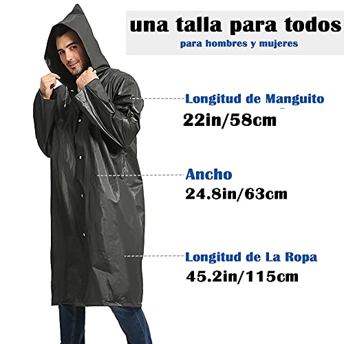 Opret Chubasqueros Impermeable (Paquete de 2), Ponchos Impermeables Capa Lluvia con Mangas y Capucha para Mujer y Hombre, Negro