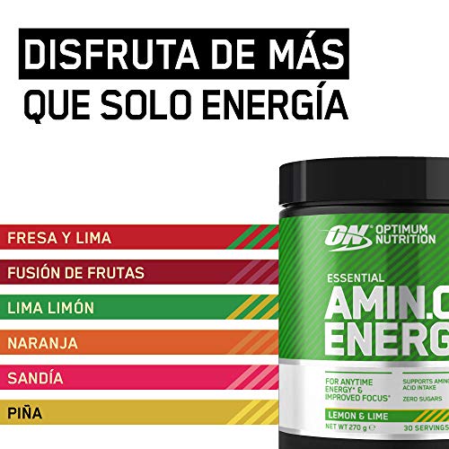 Optimum Nutrition Amino Energy Pre Workout en Polvo, Bebida Energética con Beta Alanina, Vitamina C, Cafeína, Aminoacidos Incluyendo BCAA, Lima Limón, 30 Porciones, 270g, Embalaje Puede Variar