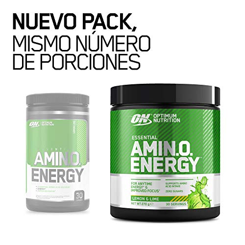 Optimum Nutrition Amino Energy Pre Workout en Polvo, Bebida Energética con Beta Alanina, Vitamina C, Cafeína, Aminoacidos Incluyendo BCAA, Lima Limón, 30 Porciones, 270g, Embalaje Puede Variar