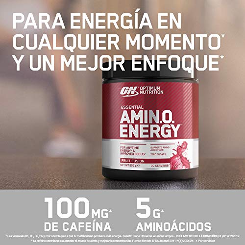 Optimum Nutrition Amino Energy Pre Workout en Polvo, Bebida Energética con Beta Alanina, Vitamina C, Cafeína, Aminoacidos Incluyendo BCAA, Lima Limón, 30 Porciones, 270g, Embalaje Puede Variar