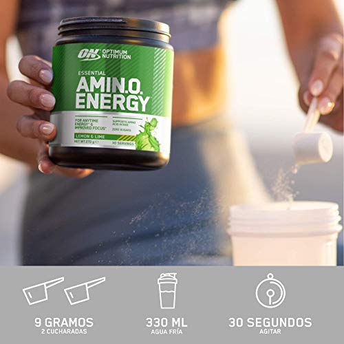 Optimum Nutrition Amino Energy Pre Workout en Polvo, Bebida Energética con Beta Alanina, Vitamina C, Cafeína, Aminoacidos Incluyendo BCAA, Lima Limón, 30 Porciones, 270g, Embalaje Puede Variar