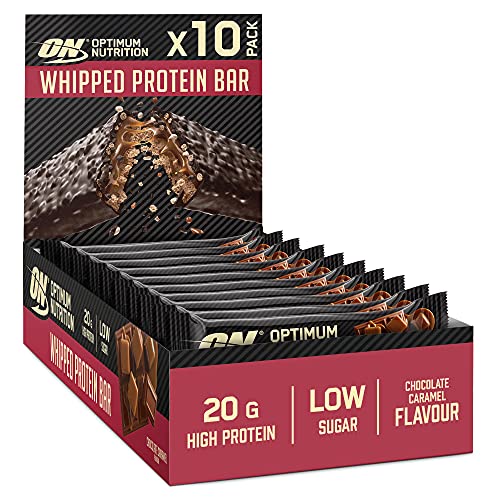 Optimum Nutrition Whipped Bar, Barritas Proteínas con Cobertura de Chocolate con Leche, Bajo en Azúcar, Caramelo de Chocolate, 10 Barras (10 x 60 g)