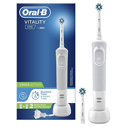 Oral-B Vitality 100 Cepillo de Dientes Eléctrico con Mango Recargable, Tecnología Braun y 2 Cabezales de Recambio - Blanco