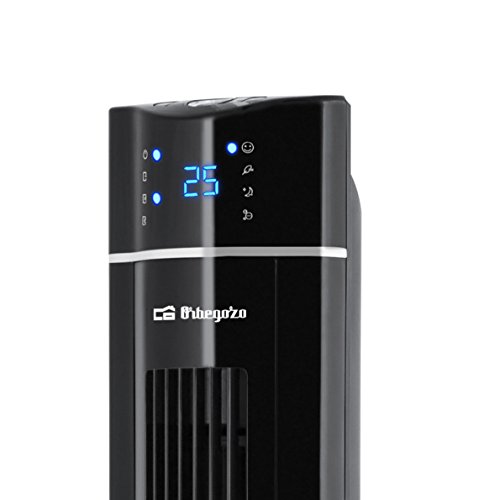 Orbegozo TWM 1009 - Ventilador de torre con Mando a distancia, Iónico, 60 W, 3 velocidades, bandeja para esencias, panel frontal LED, Negro