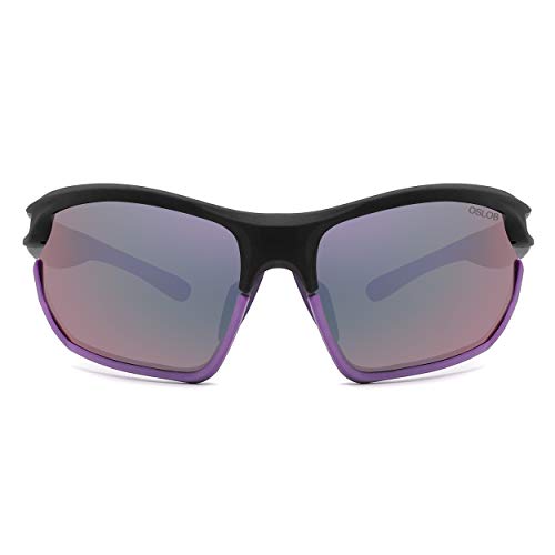 OSLOB Gafas De Sol Deportivas Para Hombres Y Mujeres, Lentes De Policarbonato Que Se Aplican Al Ciclismo, Conducción, Pesca, Correr Con Protección UV, Gafas De Sol ST011 |Negro/Violeta|70-17-135