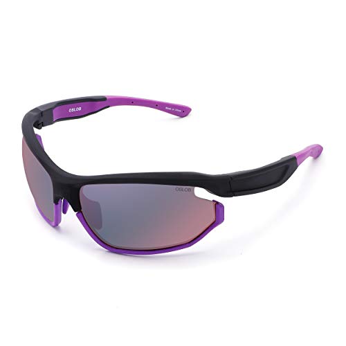 OSLOB Gafas De Sol Deportivas Para Hombres Y Mujeres, Lentes De Policarbonato Que Se Aplican Al Ciclismo, Conducción, Pesca, Correr Con Protección UV, Gafas De Sol ST011 |Negro/Violeta|70-17-135