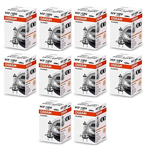 Osram H7 64210 Bombilla para Coche, 12V Nominal Voltaje, 55W Nominal Vataje, 12mm Diámetro, 10 unidades