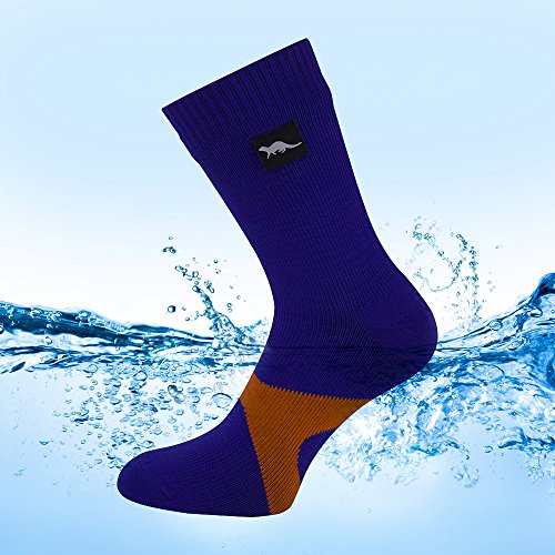 OTTER Calcetines Transpirables e Impermeables Hombre y Mujer. Ideales para Actividades al Aire Libre como Golf, Ciclismo, Senderismo o Excursionismo. (Azul y Naranja, XL (46-48))