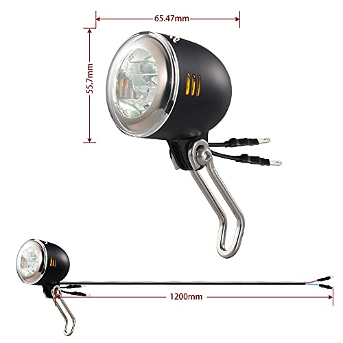 Oture Faro LED delantero para bicicleta, dinamo de buje con homologación StVZO, 40 lux, faro para bicicleta, 6 V ~ 48 V, dinamo delantero, resistente al agua IPX5