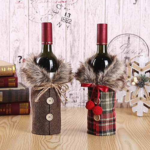 otutun Cubierta de la Botella de Vino de Navidad, 2 Piezas Fundas para Botellas de Vino Navidad Botella de Vino Cubiertas Botella de Vino Cubierta Cubierta Botellas Encantadoras Cubrir para la Fiesta