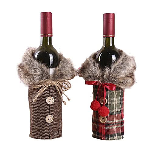 otutun Cubierta de la Botella de Vino de Navidad, 2 Piezas Fundas para Botellas de Vino Navidad Botella de Vino Cubiertas Botella de Vino Cubierta Cubierta Botellas Encantadoras Cubrir para la Fiesta