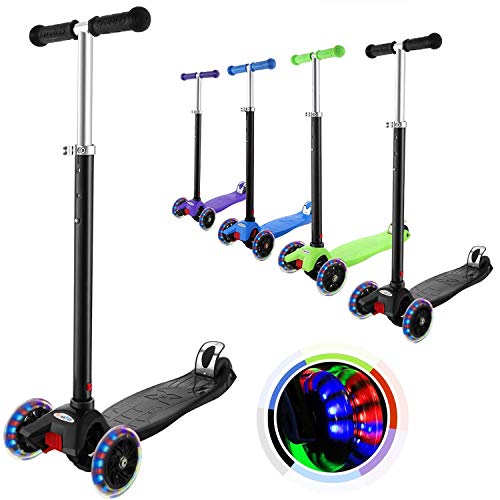 OUTCAMER Patinete Niño 3 a 12 Años Patinete 3 Ruedas con Led Luces Manillar Altura Ajustable 68-86cm para Niños y Niña Juegos Deportivos Scooter con Freno Posterior Monopatin Tres Ruedas Máxima 50 KG