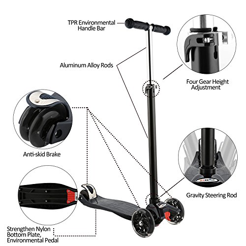 OUTCAMER Patinete Niño 3 a 12 Años Patinete 3 Ruedas con Led Luces Manillar Altura Ajustable 68-86cm para Niños y Niña Juegos Deportivos Scooter con Freno Posterior Monopatin Tres Ruedas Máxima 50 KG