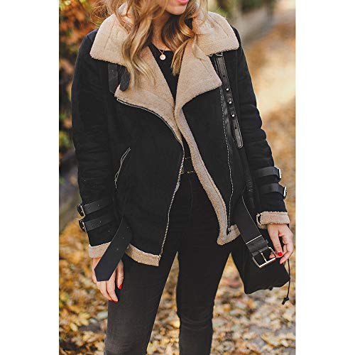 Overdose Abrigos De Invierno De Las Mujeres Chaquetas De Gran TamañO Artificial De Lana Abrigo De Solapa Gruesa Solapa Biker Motor Aviador Chaqueta De Ocio Ropa De Abrigo