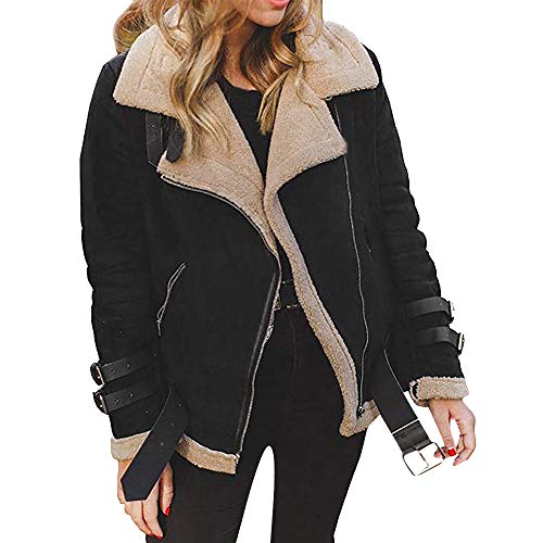 Overdose Abrigos De Invierno De Las Mujeres Chaquetas De Gran TamañO Artificial De Lana Abrigo De Solapa Gruesa Solapa Biker Motor Aviador Chaqueta De Ocio Ropa De Abrigo