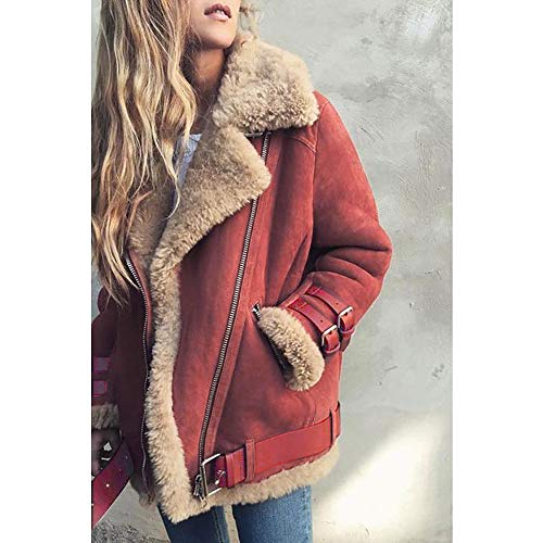 Overdose Abrigos De Invierno De Las Mujeres Chaquetas De Gran TamañO Artificial De Lana Abrigo De Solapa Gruesa Solapa Biker Motor Aviador Chaqueta De Ocio Ropa De Abrigo