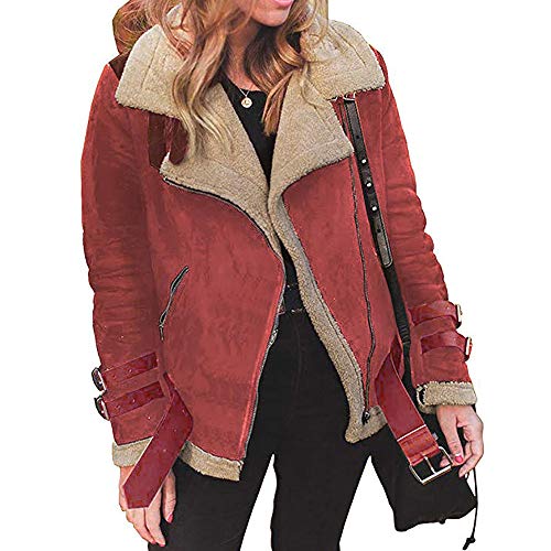 Overdose Abrigos De Invierno De Las Mujeres Chaquetas De Gran TamañO Artificial De Lana Abrigo De Solapa Gruesa Solapa Biker Motor Aviador Chaqueta De Ocio Ropa De Abrigo