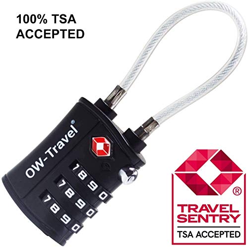 OW-Travel Candado Combinacion Cable Acero Flexible Anti robo. Candado maleta TSA numerico 3 Digitos. Candados mochila y maletas. Candado Taquilla Gimnasio. TSA candado seguridad equipaje Negro 2
