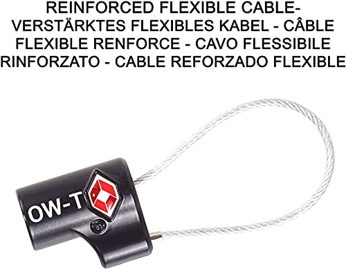 OW-Travel Candado de Cable con Llave TSA, Cable Acero Plastificado. Candado para Taquilla. Candados para mochilas y maletas. Candado Taquilla Gimnasio. TSA Candado Seguridad cable con Llaves Negro 2