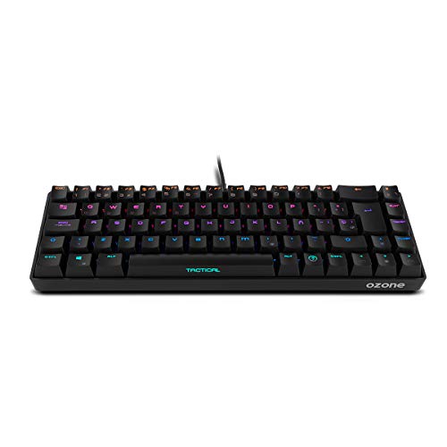 Ozone Gaming Teclado Mini Tactical -OZTACTICALSP- Mecanico sin Teclado numerico, Bluetooth 5.0, Switches Outemu Red, Iluminacion LED RGB, Silencioso, Layout Español, Negro