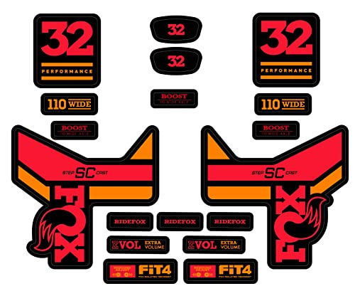 Pack Pegatinas Horquilla Fox 32 SC Performance Fork BTT MTB (Negro, Naranja y Rojo)