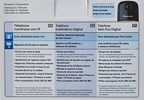 Panasonic KX-TG1611SPH - Teléfono Fijo Inalámbrico DECT, LCD, Identificador de Llamadas, Agenda de 50 Números, Tecla de Navegación, Alarma, Reloj, color Negro