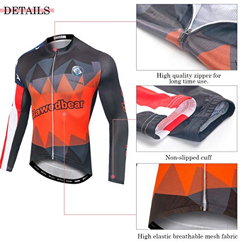 Panegy Hombres Maillot de Ciclismo Mangas Largas Sudadera Deportiva Delgada Transpirable Chándales Estampados Cremallera para Bicicleta Color Naranja Estrelal Talla XL