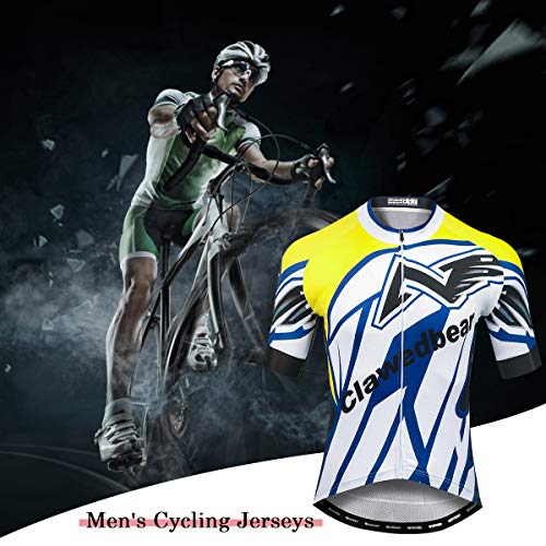 Panegy Maillot Ciclismo Hombre Verano Elástico Secado Rápido Camiseta Ciclisma Manga Corta Jerseys para MTB Bici Azul-Amarillo XL