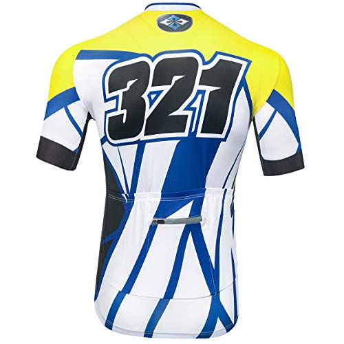 Panegy Maillot Ciclismo Hombre Verano Elástico Secado Rápido Camiseta Ciclisma Manga Corta Jerseys para MTB Bici Azul-Amarillo XL