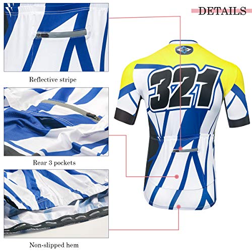 Panegy Maillot Ciclismo Hombre Verano Elástico Secado Rápido Camiseta Ciclisma Manga Corta Jerseys para MTB Bici Azul-Amarillo XL
