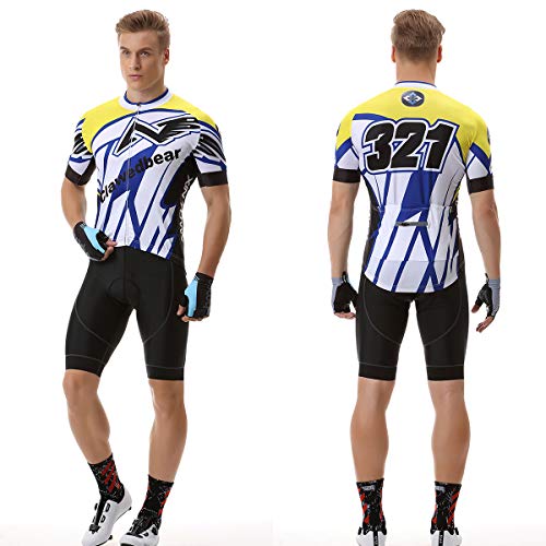 Panegy Maillot Ciclismo Hombre Verano Elástico Secado Rápido Camiseta Ciclisma Manga Corta Jerseys para MTB Bici Azul-Amarillo XXL