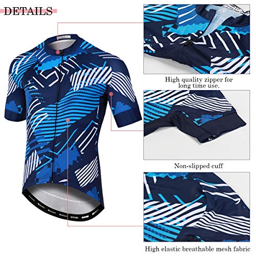 Panegy Maillot Ciclismo Hombre Verano Transpirable Elástico Secado Rápido Camiseta Ciclisma Manga Corta Jerseys para MTB Bici Azul XL