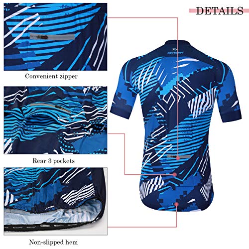Panegy Maillot Ciclismo Hombre Verano Transpirable Elástico Secado Rápido Camiseta Ciclisma Manga Corta Jerseys para MTB Bici Azul XL