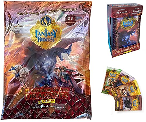 Panini Tin Box 50 Cartas Fantasy Riders + MEGAPACK Lanzamiento Fantasy Riders + 7 Sobres