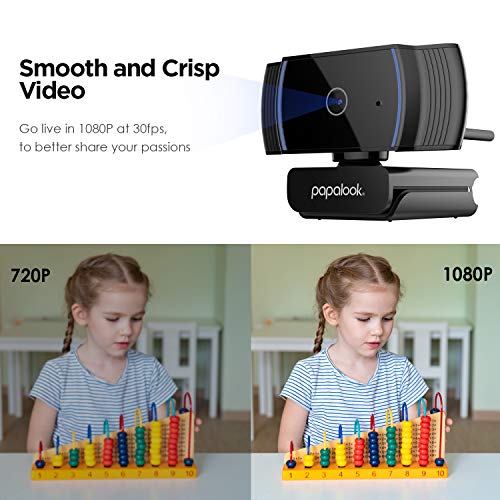 papalook AutoFocus Webcam 1080P con Microfono para PC, AF925 USB Cámara Web Enfoque Automático para Streaming en Vivo, CAM Compatible con Zoom/Skype/Teams, Mac/Portátil/Computadora/Ordenador - Negro