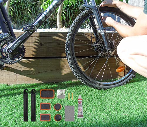Parches Bicicleta - Kit repara pinchazos Bicicleta - Parches con Pegamento bicis - Estuche antipinchazos Completo - Apto para Todo Tipo de bicis