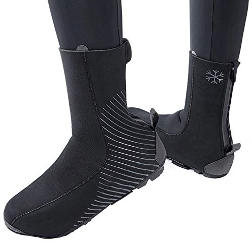 Pateacd Cubrezapatillas Ciclismo Invierno Impermeable Termico Neopreno MTB cubrebotas Carretera Cubrezapatos Zapatillas Bicicleta de Montaña, Botas Esqui para Hombre, Negro,S=EU: 36.5_37