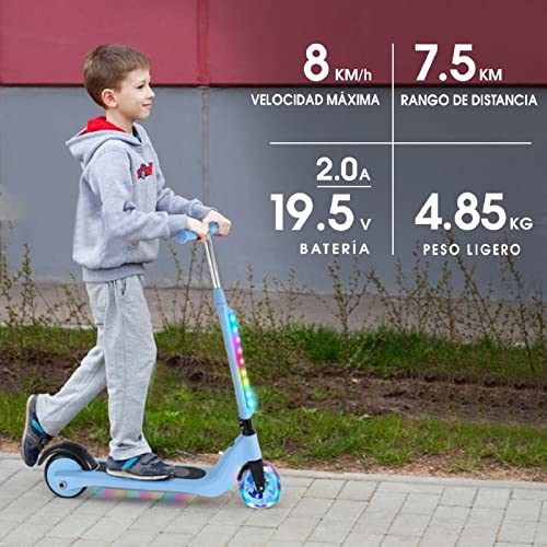 Patinete electrico niños, TOEU Patinete electrico niño, Altura Ajustable, Luz LED Intermitente ,Patinete electrico niños 3 a 10 años , hasta 8 km/h, Gama 7.5km