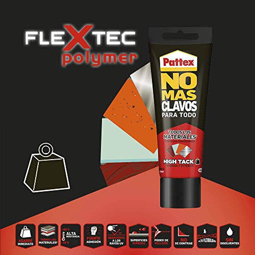 Pattex No Más Clavos Para Todo HighTack, adhesivo de montaje resistente a temperaturas extremas, pegamento fuerte en superficies húmedas, adhesivo blanco, 1 tubo x 142 g