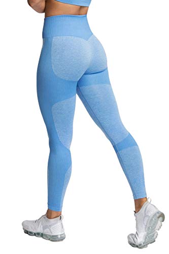 Pau1Hami1ton Sin Costura Leggins Mujer, Mallas Fitness Push Up Pantalones Deporte Running Yoga GP-15(Blue,M)