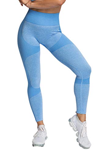 Pau1Hami1ton Sin Costura Leggins Mujer, Mallas Fitness Push Up Pantalones Deporte Running Yoga GP-15(Blue,M)