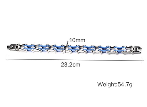 PAURO Joyería para Hombre Acero Inoxidable Bicicleta Cadena Pulsera Azul Y Plata