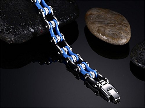 PAURO Joyería para Hombre Acero Inoxidable Bicicleta Cadena Pulsera Azul Y Plata