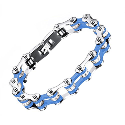 PAURO Joyería para Hombre Acero Inoxidable Bicicleta Cadena Pulsera Azul Y Plata