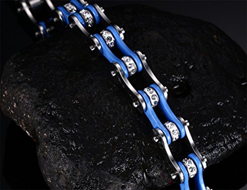 PAURO Joyería para Hombre Acero Inoxidable Bicicleta Cadena Pulsera Azul Y Plata