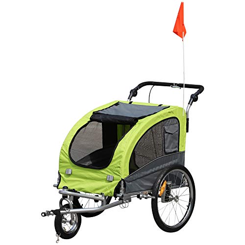 Pawhut Remolque Bicicleta Perros Carro Cochecito para Transporte Mascota 2 en 1 con Barra de Paseo Amortiguador Rueda Giratoria 360° Reflectores Carga Máx. 30kg