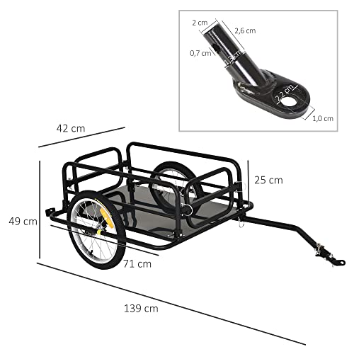 Pawhut Remolque de Bicicleta para Carga 50kg Carga de Equipaje Marco de Acero Ligero con Reflectores